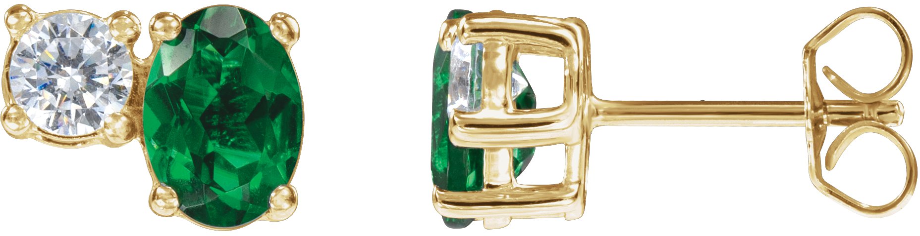 14K Yellow Lab-Grown Emerald & 1/2 CTW Lab-Grown Diamond Earrings