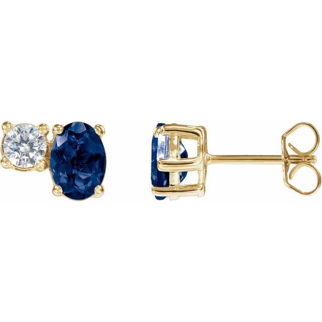 14K Yellow Lab-Grown Blue Sapphire & 1/2 CTW Lab-Grown Diamond Earrings