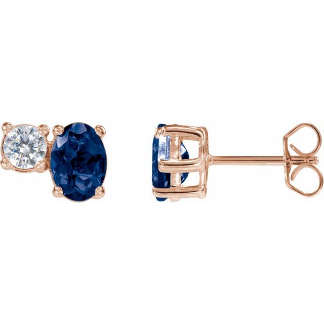 14K Rose Lab-Grown Blue Sapphire & 1/2 CTW Lab-Grown Diamond Earrings