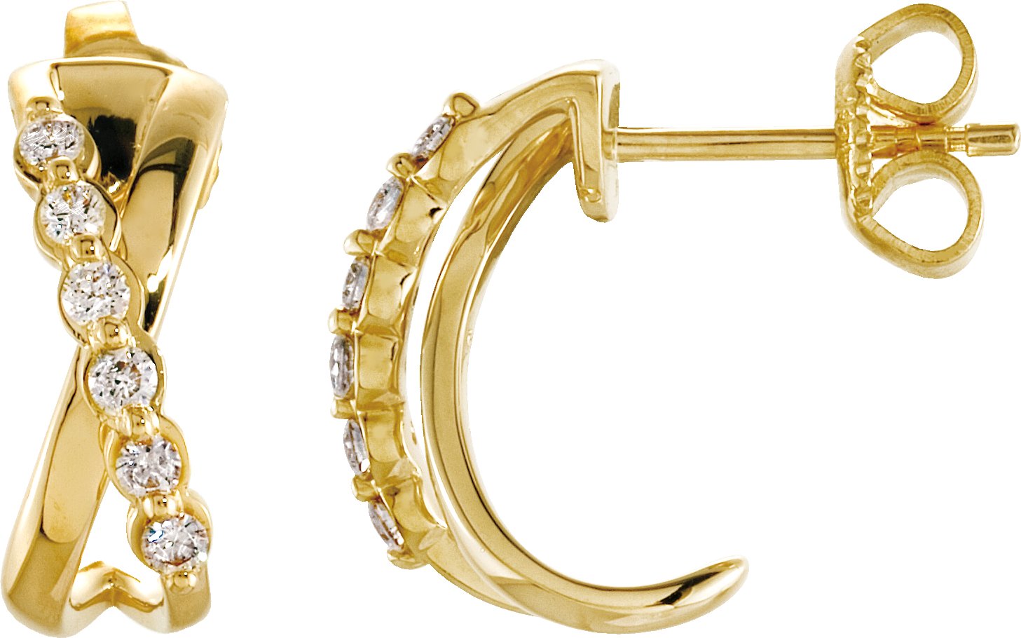 14K Yellow 1/4 CTW Diamond Criss-Cross J-Hoop Earrings