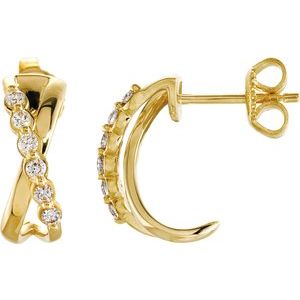 14K Yellow 1/4 CTW Diamond Criss-Cross J-Hoop Earrings