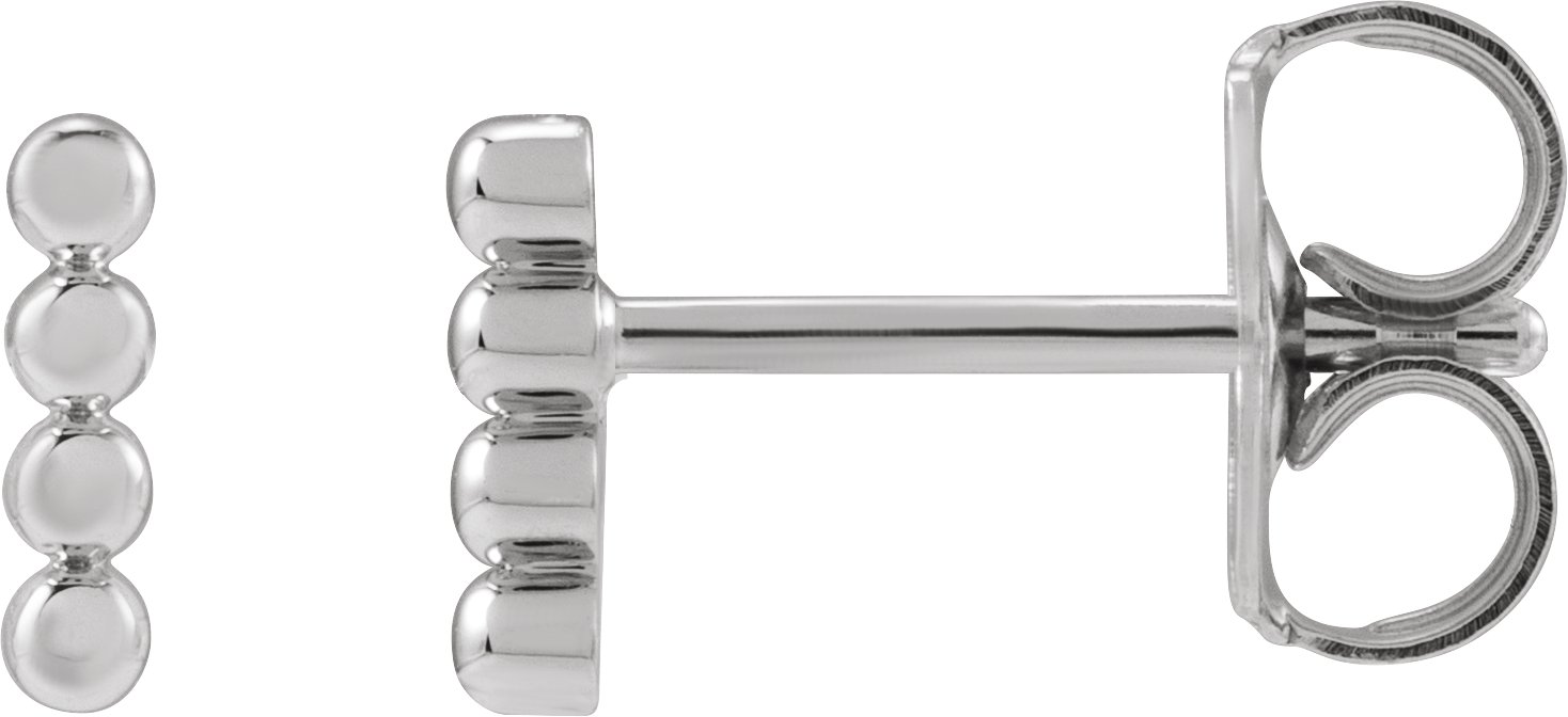 14K White 6 mm Beaded Bar Earrings