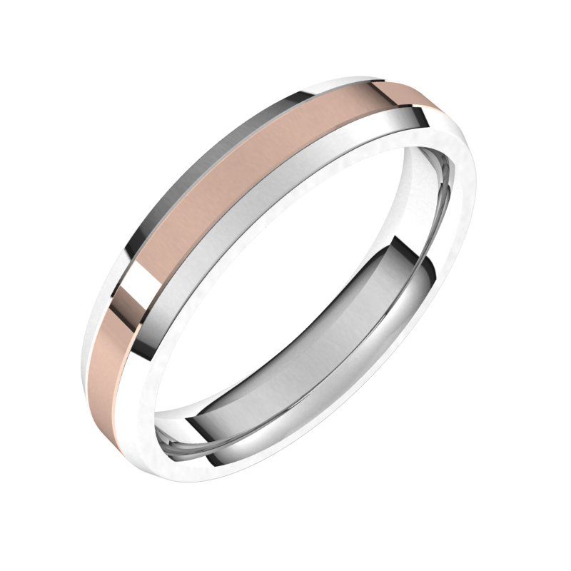 Stepped Beveled-Edge Inlay Comfort-Fit Flat Band