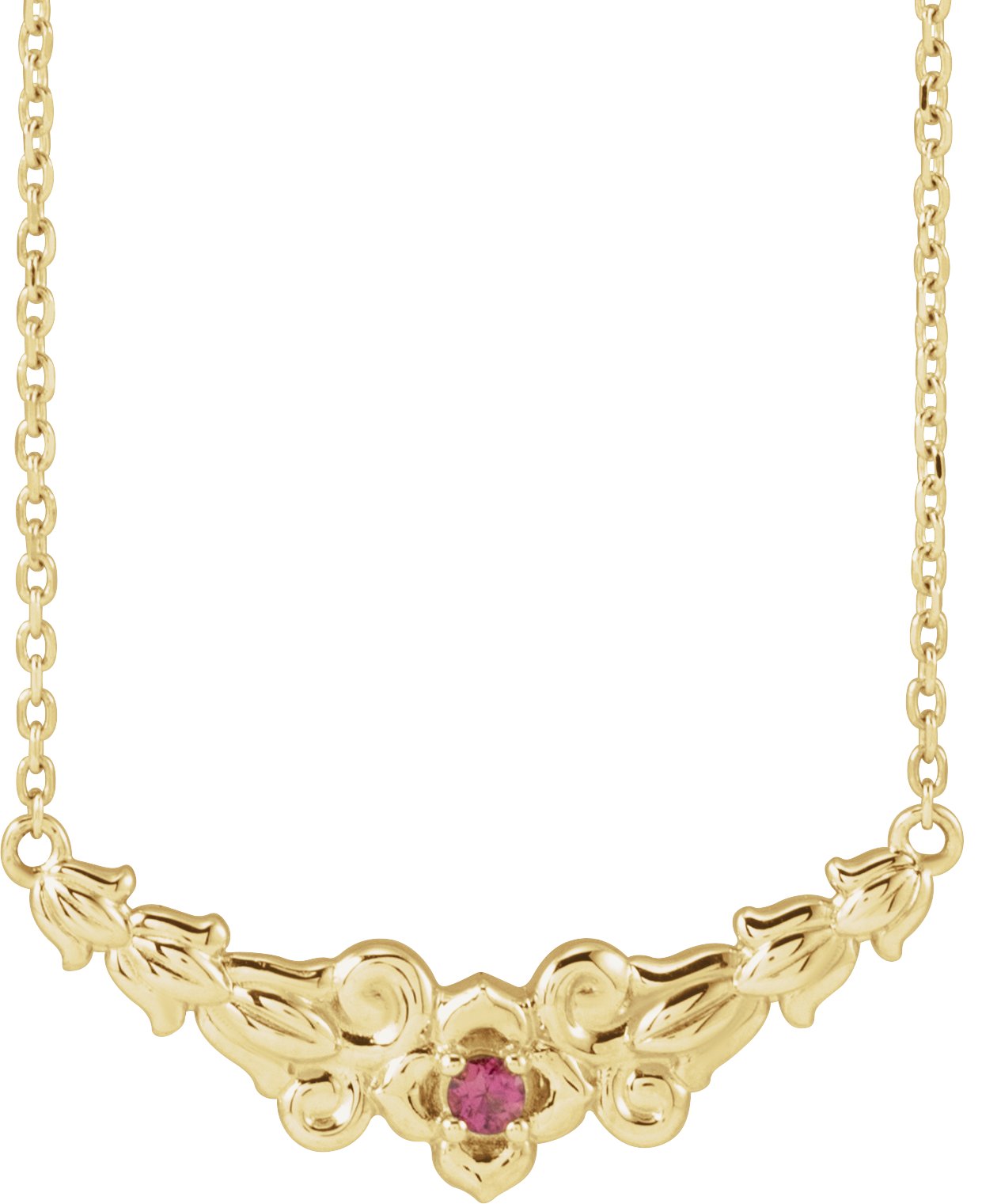 14K Yellow Natural Pink Tourmaline Floral 18" Necklace 