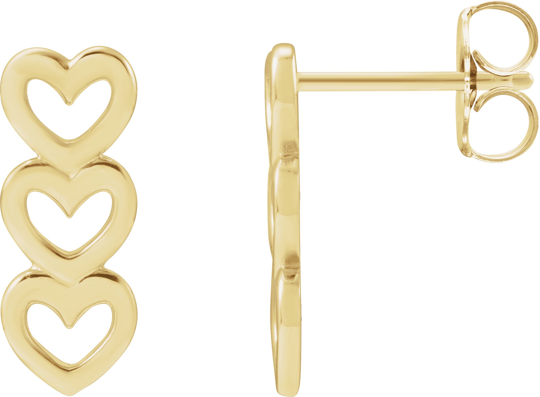 14K Yellow Three Heart Earrings