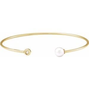 14K Yellow Cultured White Freshwater Pearl & .03 CT Natural Diamond Cuff 7