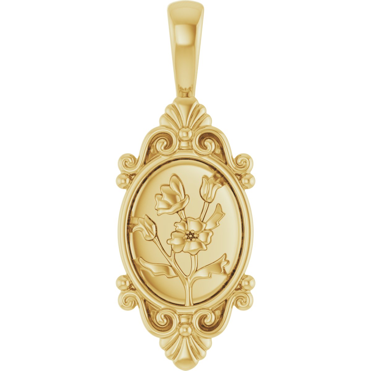 14K Yellow Vintage-Inspired Floral Pendant