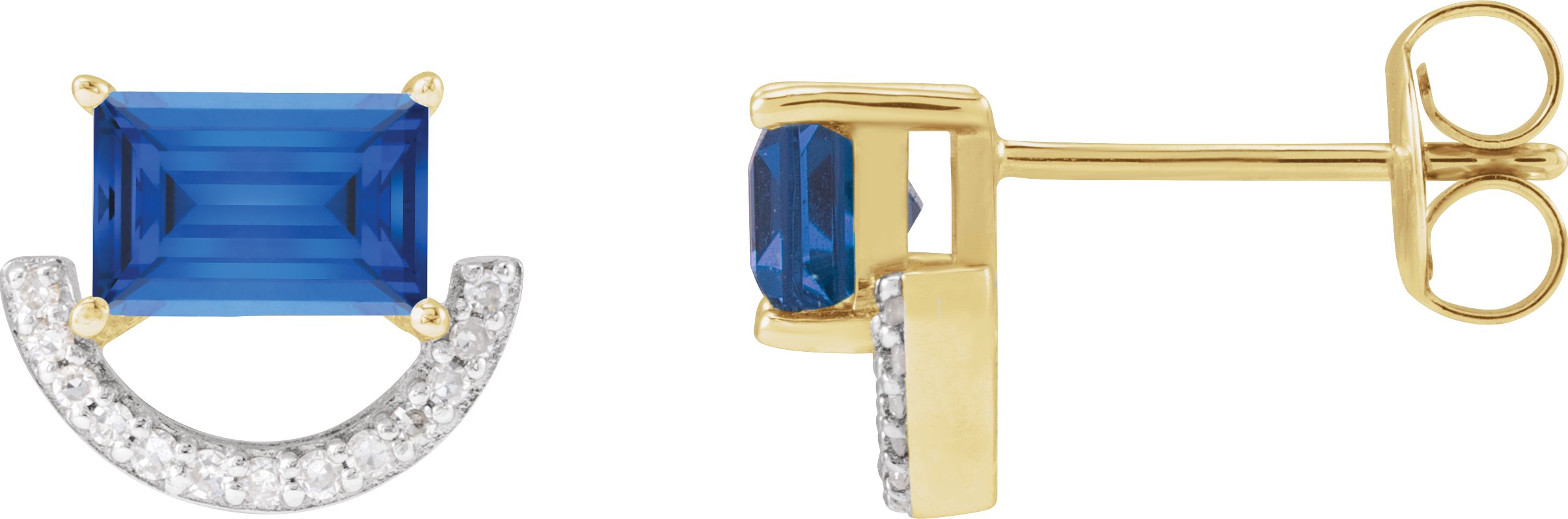 Rhodium-Plated 14K Yellow Imitation Blue Sapphire & 3/4 CTW Natural Diamond Earrings