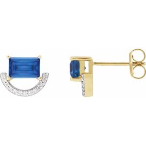 Rhodium-Plated 14K Yellow Imitation Blue Sapphire & 3/4 CTW Natural Diamond Earrings