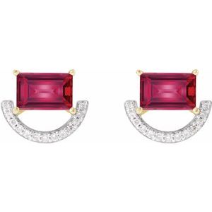 Rhodium-Plated 14K Yellow Imitation Ruby & 3/4 CTW Natural Diamond Earrings