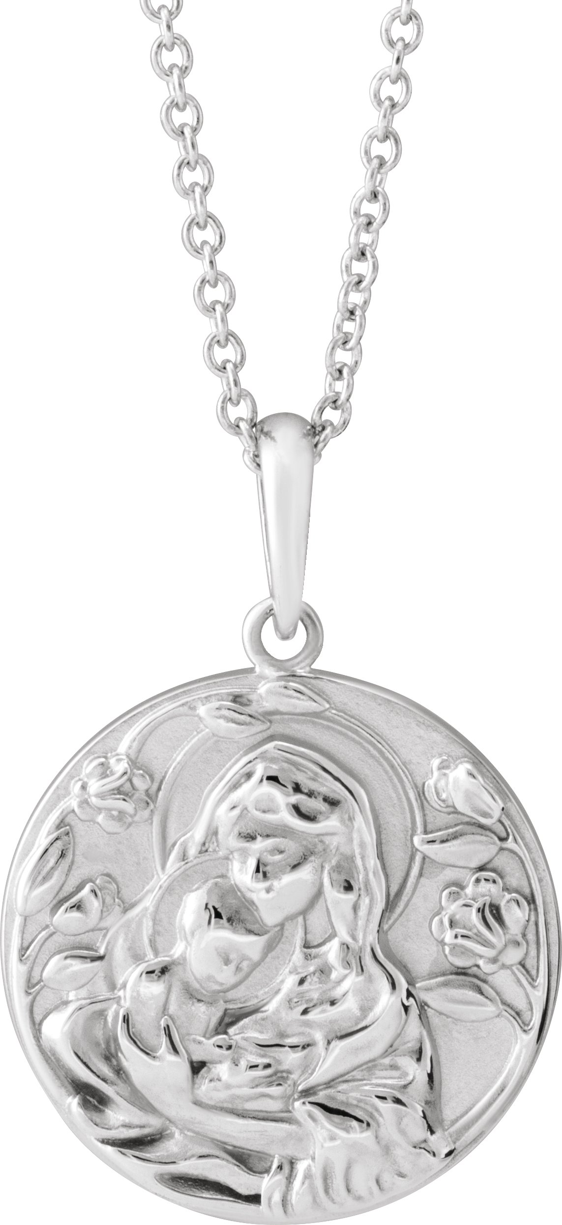 Sterling Silver Madonna & Child 16-18" Necklace 