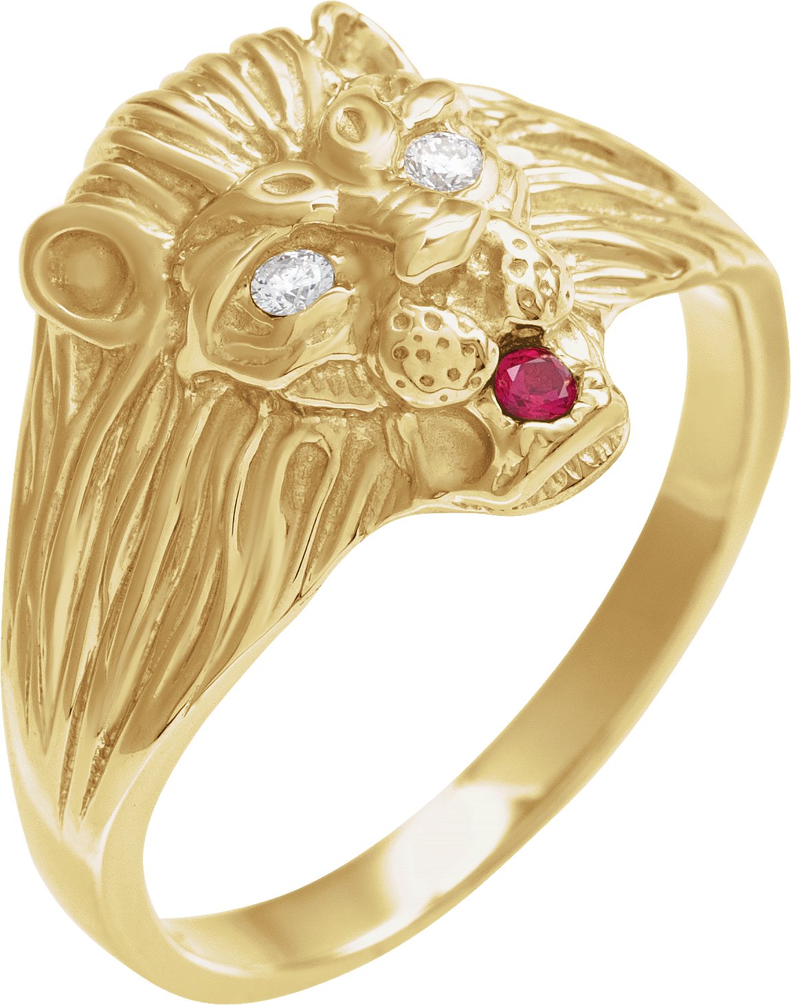 14K Yellow .06 CTW Natural Diamond & Natural Ruby Lion Head Ring