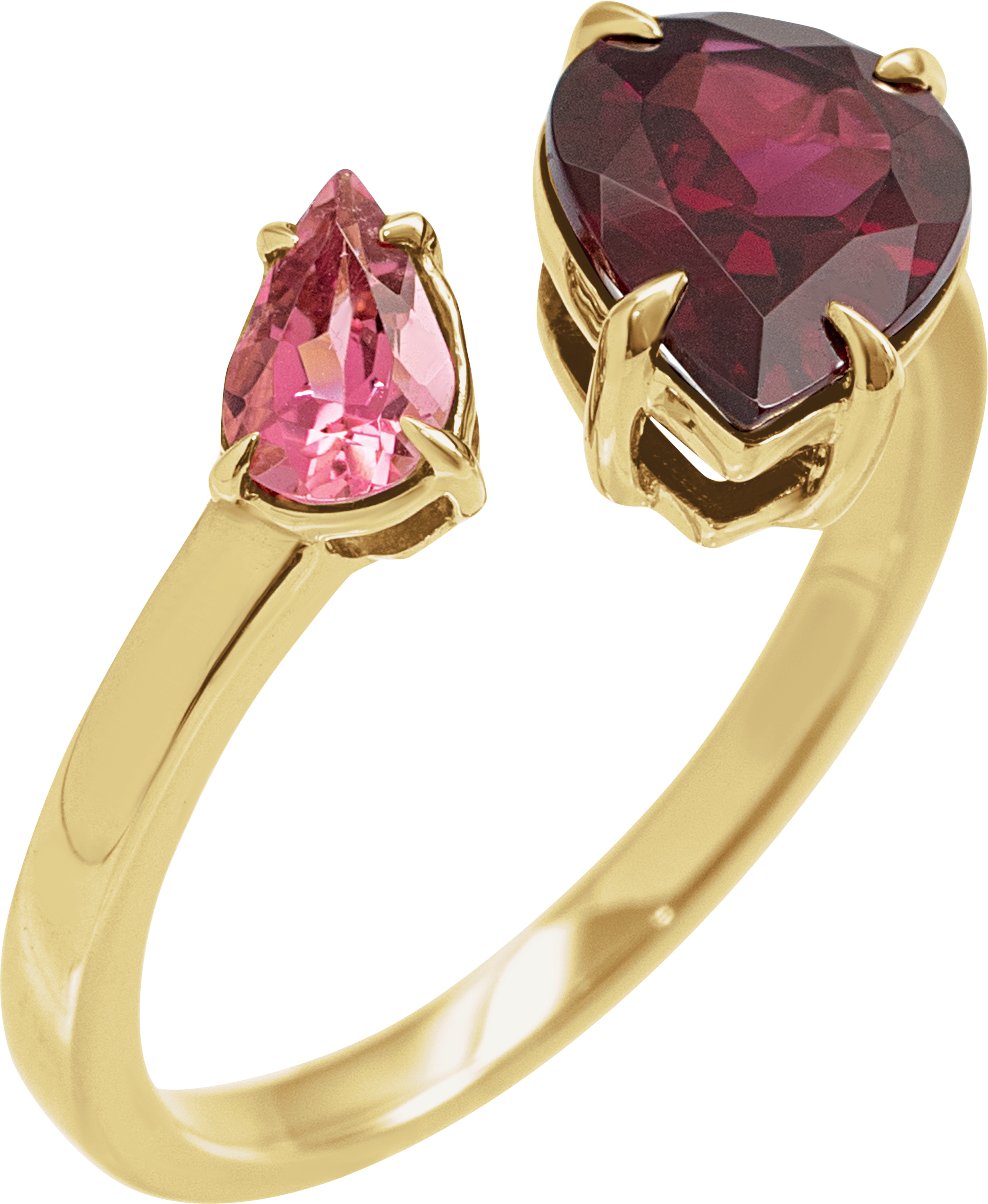 14K Yellow Natural Rhodolite Garnet & Natural Pink Tourmaline Ring