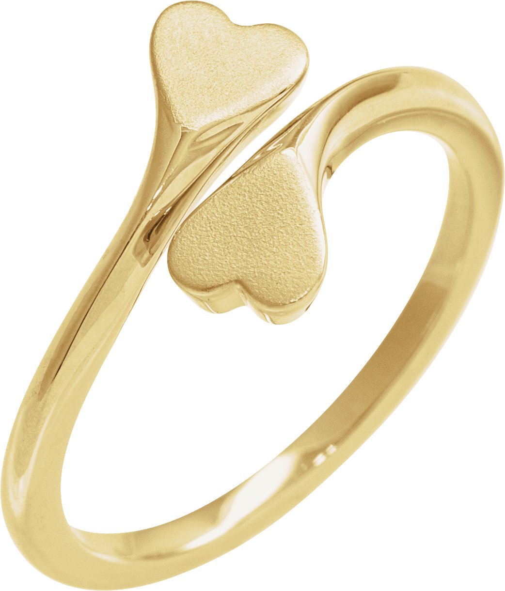 14K Yellow Engravable Double Heart Bypass Ring