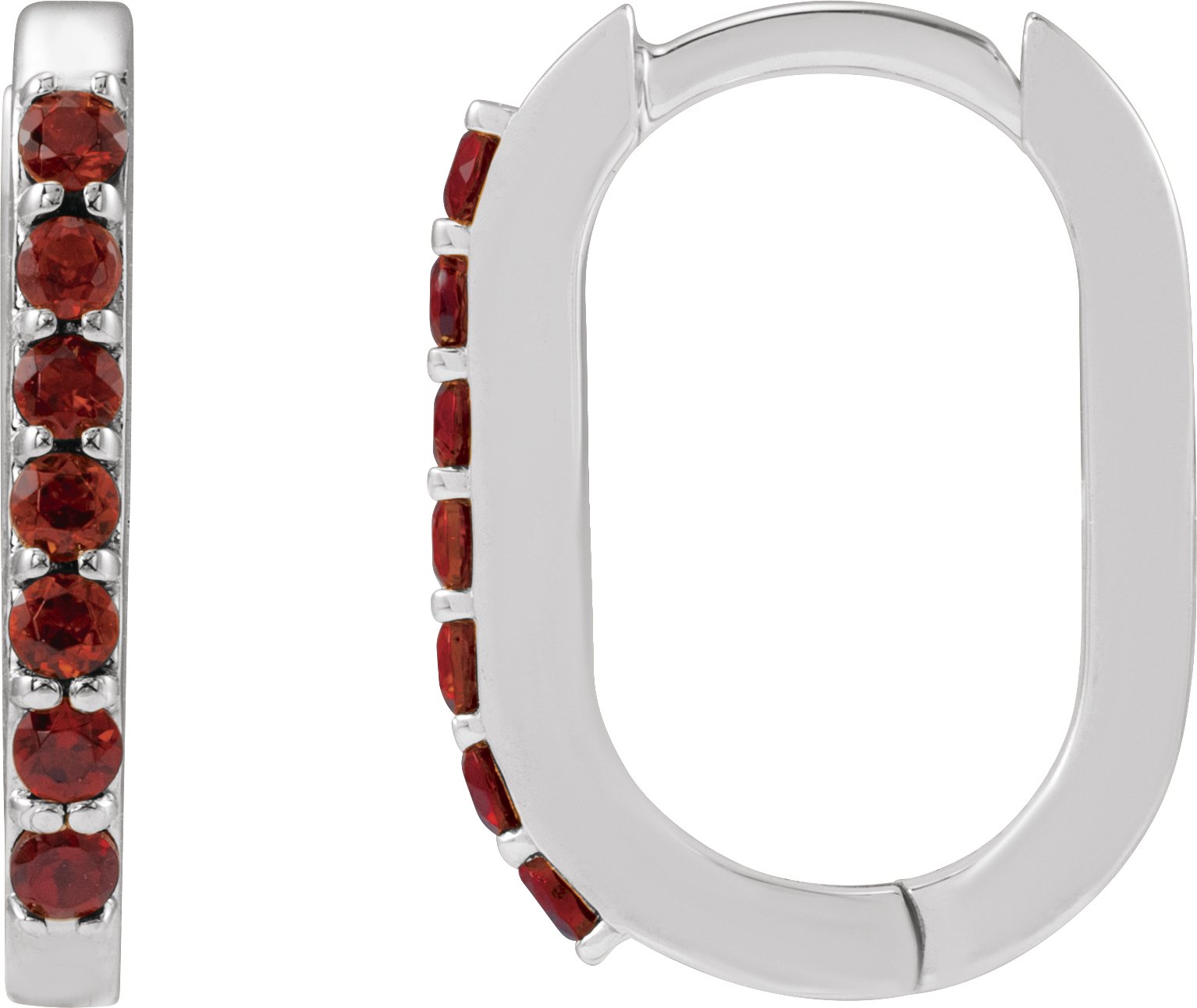 Sterling Silver 14 mm Natural Mozambique Garnet Hoop Earrings