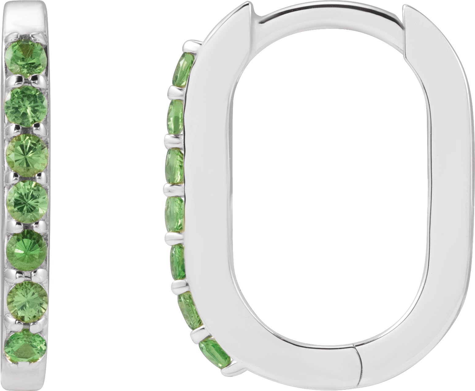 14K White 14 mm Natural Tsavorite Garnet Hoop Earrings