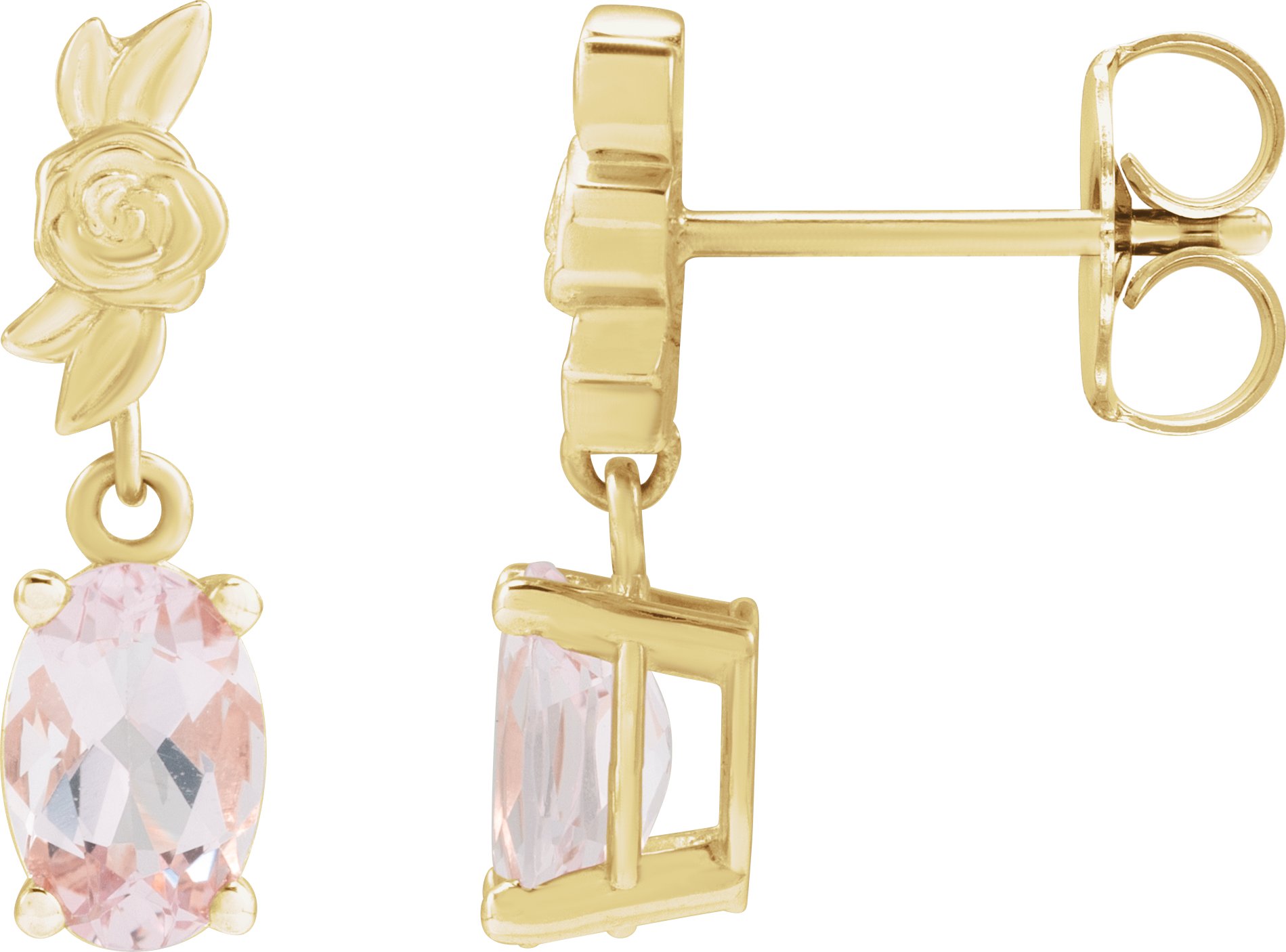 14K Yellow 6x4 mm Natural Pink Morganite Floral Earrings