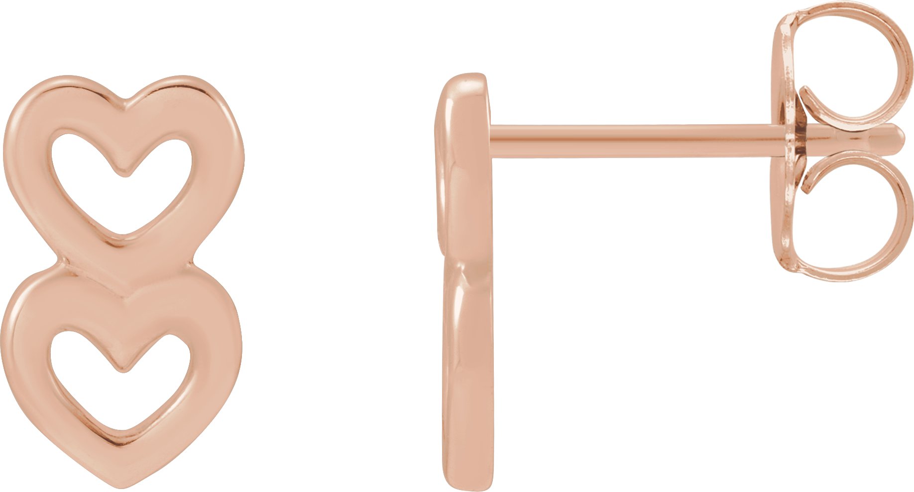 14K Rose Two Heart Earrings