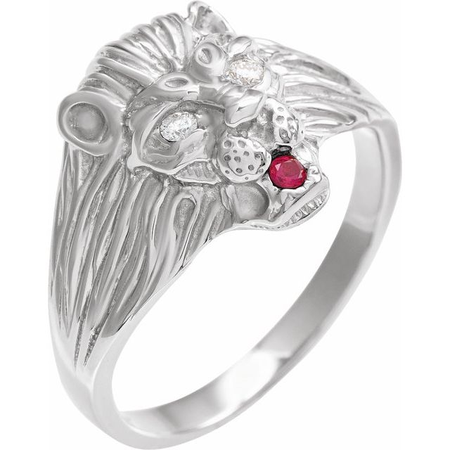 Sterling Silver .06 CTW Natural Diamond & Natural Ruby Lion Head Ring