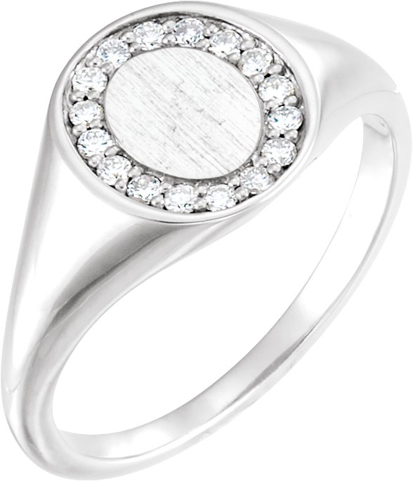 14K White 1/6 CTW Natural Diamond Halo-Style  Signet Ring