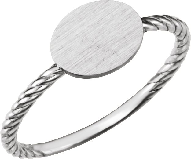 14K White Oval Engravable Rope Ring