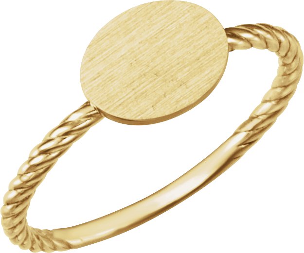 14K Yellow Oval Engravable Rope Ring