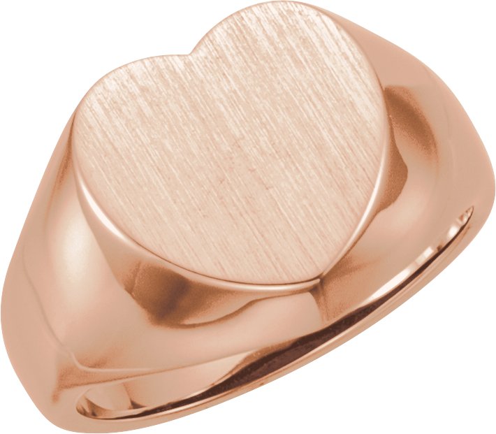 14K Rose 12x12 mm Heart Signet Ring