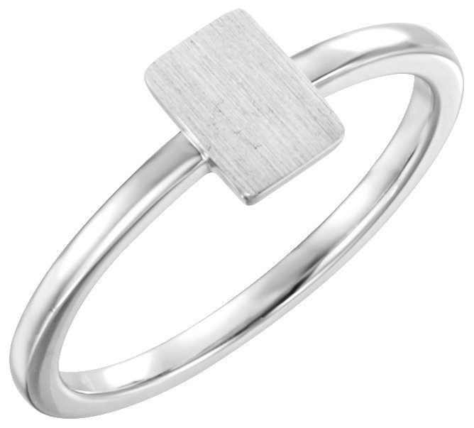 14K White 7x5 mm Rectangle Signet Ring