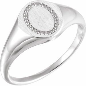 Sterling Silver 10x8 mm Oval Beaded Signet Ring  
