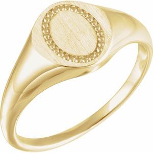 14K Yellow 10x8 mm Oval Beaded Signet Ring  