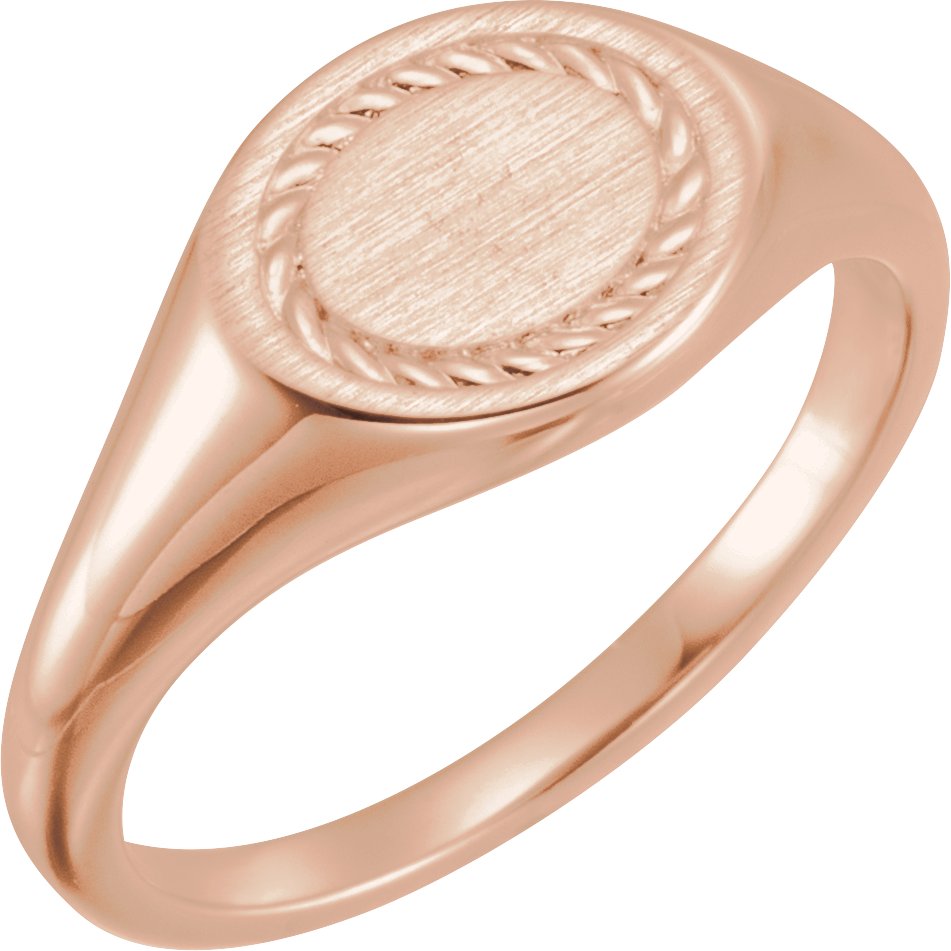 14K Rose 10.8x9.25 mm Oval Rope Signet Ring