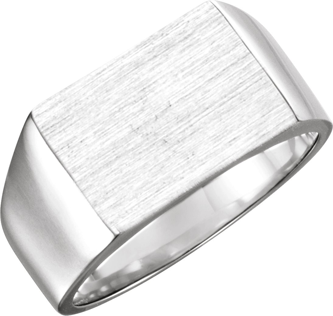 14K White 15x11 mm Rectangle Signet Ring