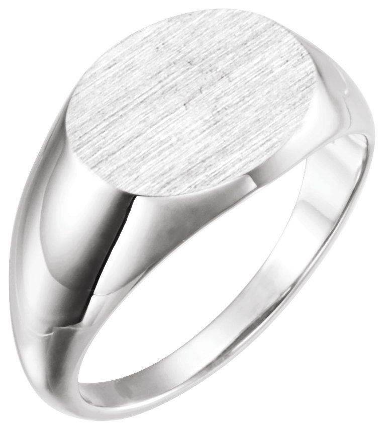 14K White 14x12 mm Oval Signet Ring