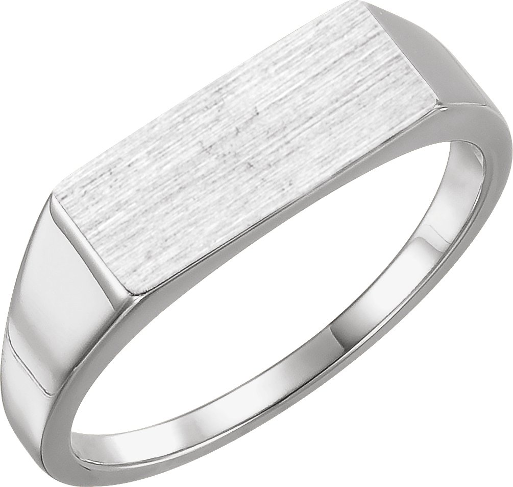 14K White 15x7 mm Rectangle Signet Ring