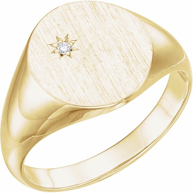 14K Yellow .02 CT Natural Diamond 14x12 mm Oval Signet Ring