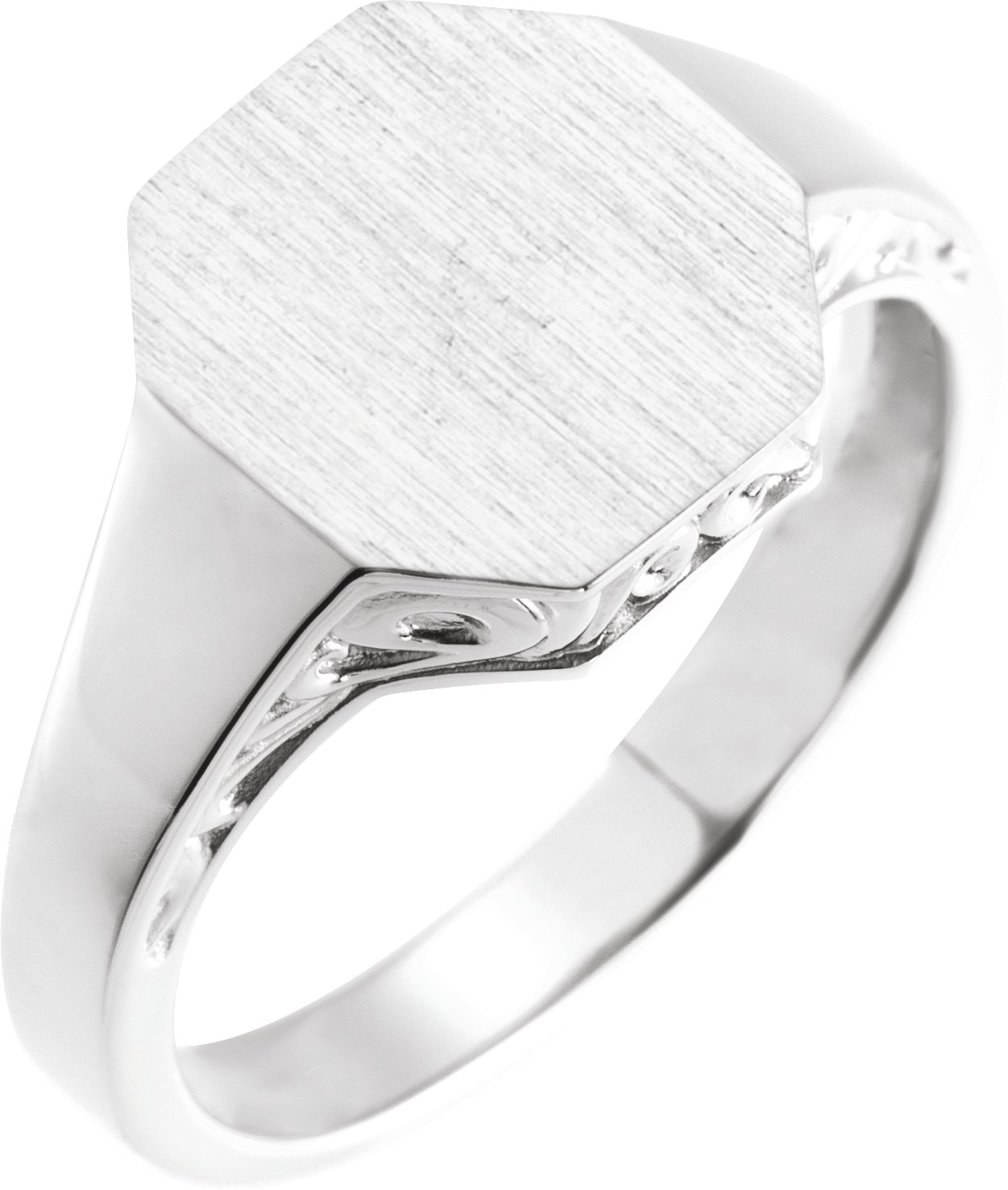 14K White 13x12 mm Octagon Signet Ring