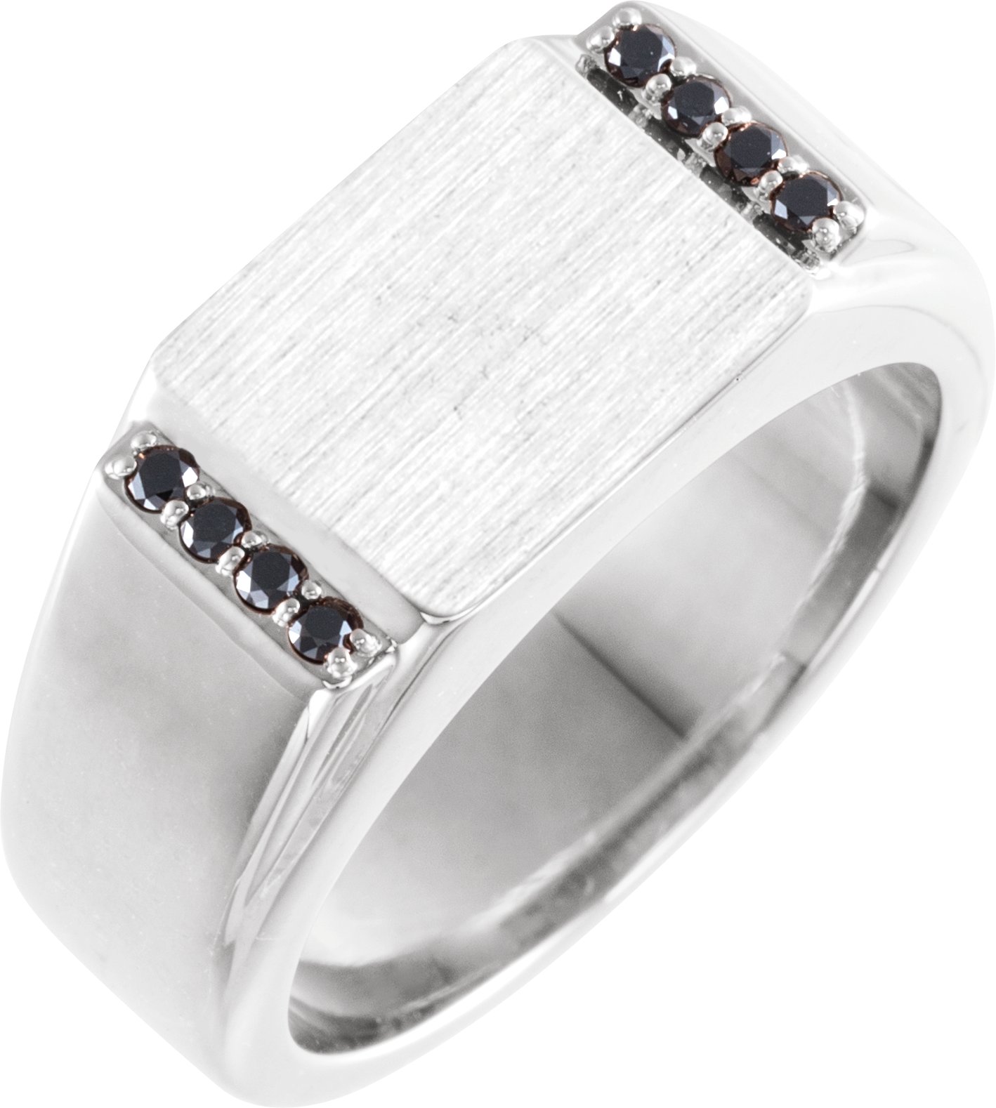 14K White 1/10 CTW Natural Black Diamond Signet Ring