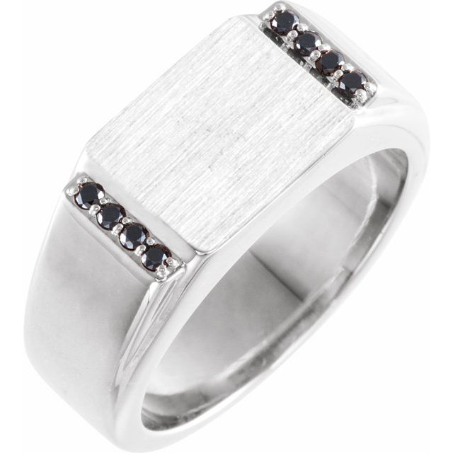Sterling Silver 1/10 CTW Natural Black Diamond Men-s Signet Ring