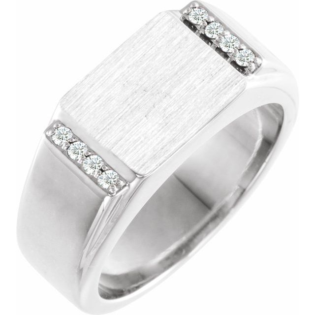 14K White 1/10 CTW Natural Diamond Signet Ring