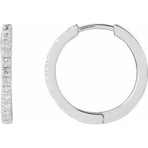 14K White 1/3 CTW Lab-Grwon Diamond 16.3 mm Hoop Earrings