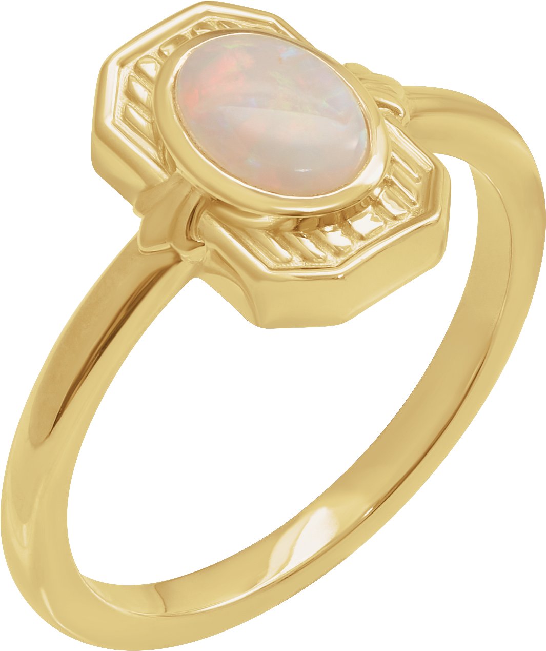 14K Yellow Natural White Opal Cabochon Ring