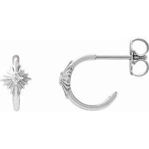 Sterling Silver .03 CTW Natural Diamond 10 mm Starburst Hoop Earrings