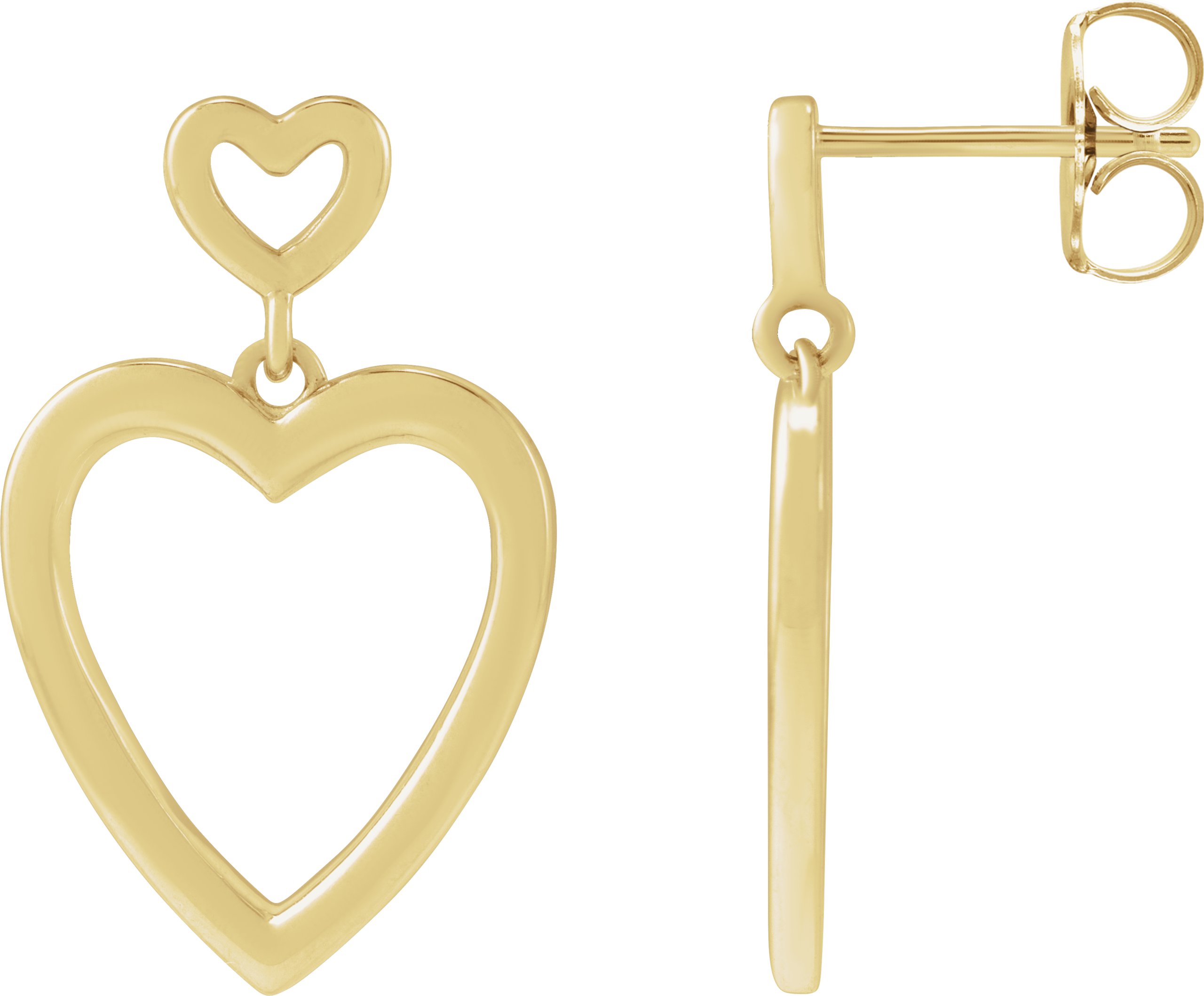 14K Yellow Dangle Heart Earrings