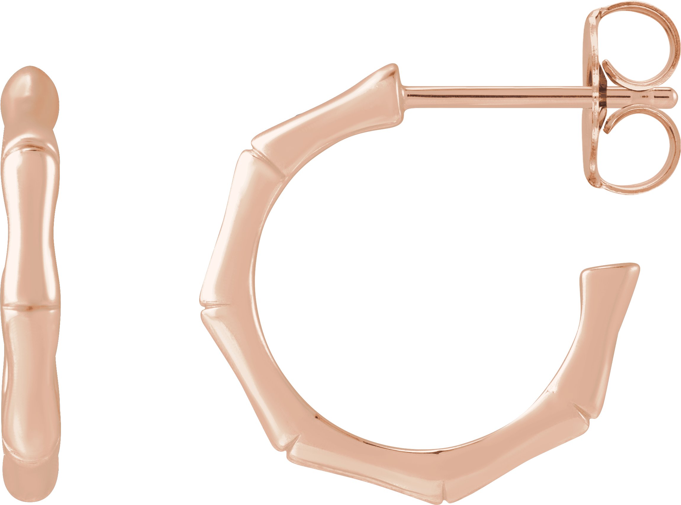 14K Rose 15.17 mm Bamboo Hoop Earrings