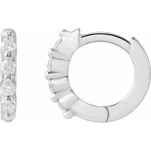 14K White 1/10 CTW Natural Diamond 10.74 mm Hinged Hoop Earrings