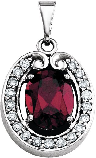 14K White Mozambique Garnet and .20 CTW Diamond Pendant Ref. 1946399