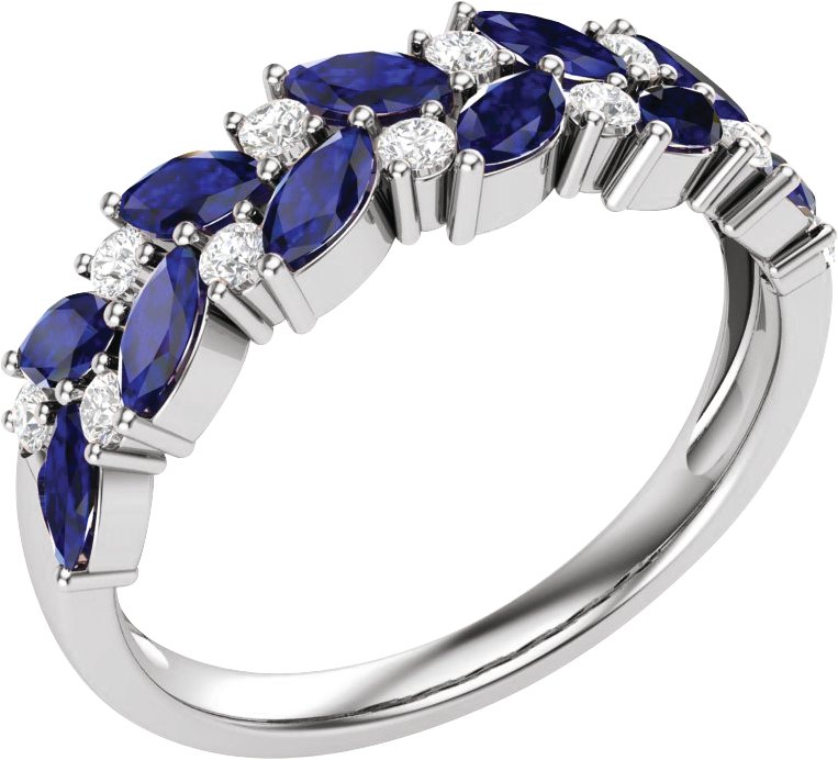 14K White 1/5 CTW Natura Diamond and Natural Blue Sapphire Anniversary Band