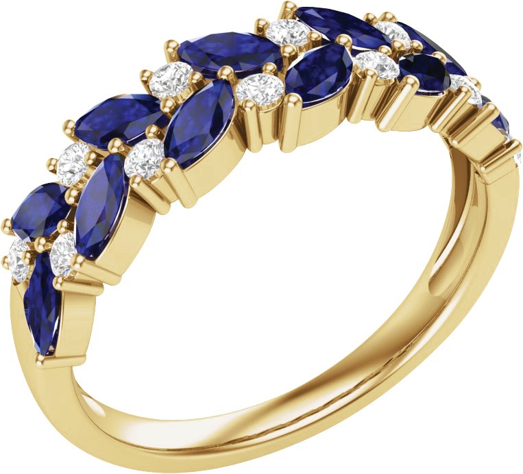 1/5 CTW Natura Diamond And Natural Blue Sapphire Anniversary Band – 14K Yellow Gold