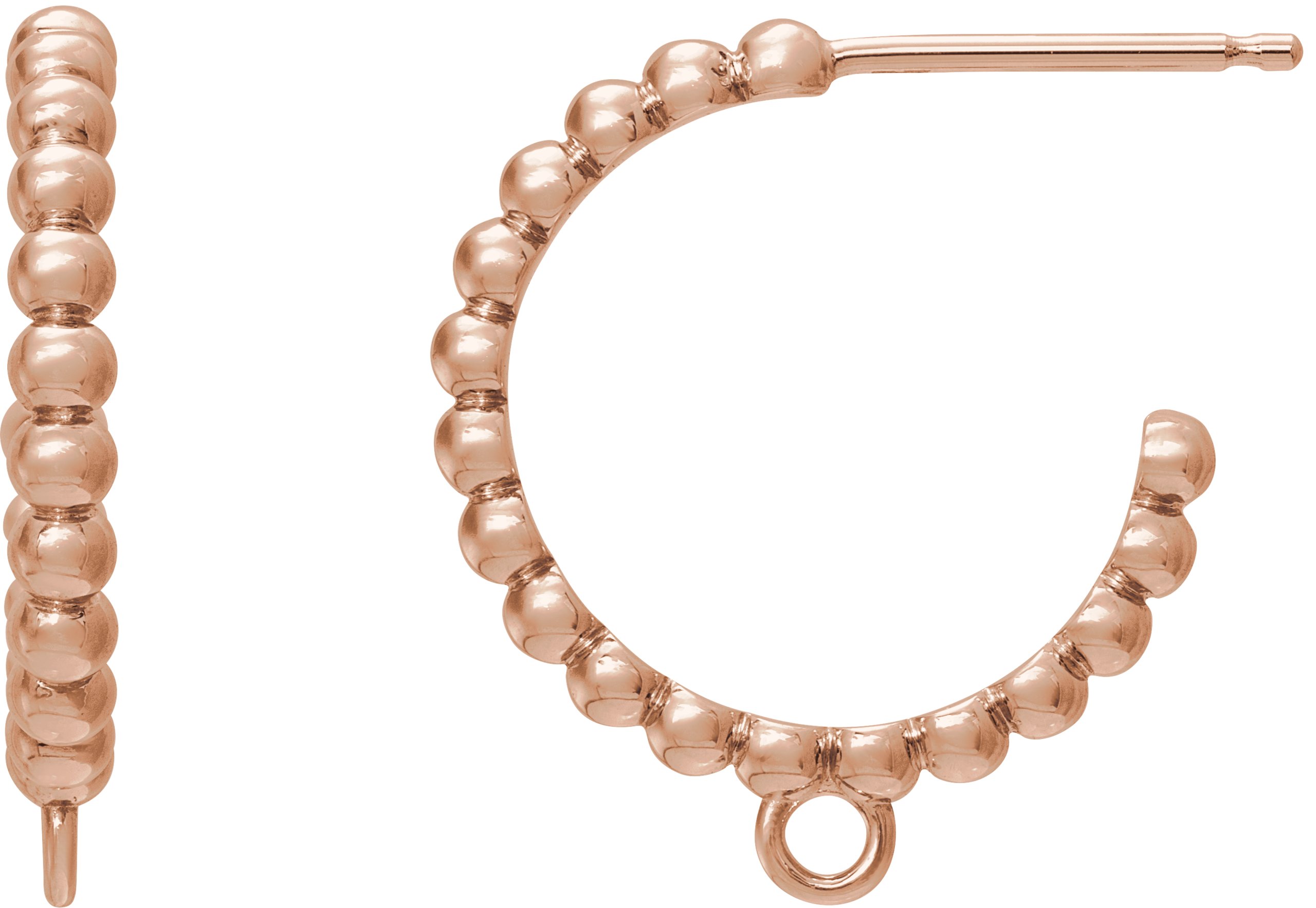 18K Rose 15 mm Beaded Hoop Earring Top