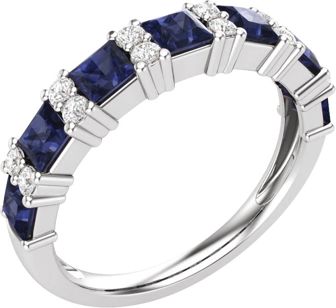 14K White 1/5 CTW Natural Diamond and Natural Blue Sapphire Anniversary Band